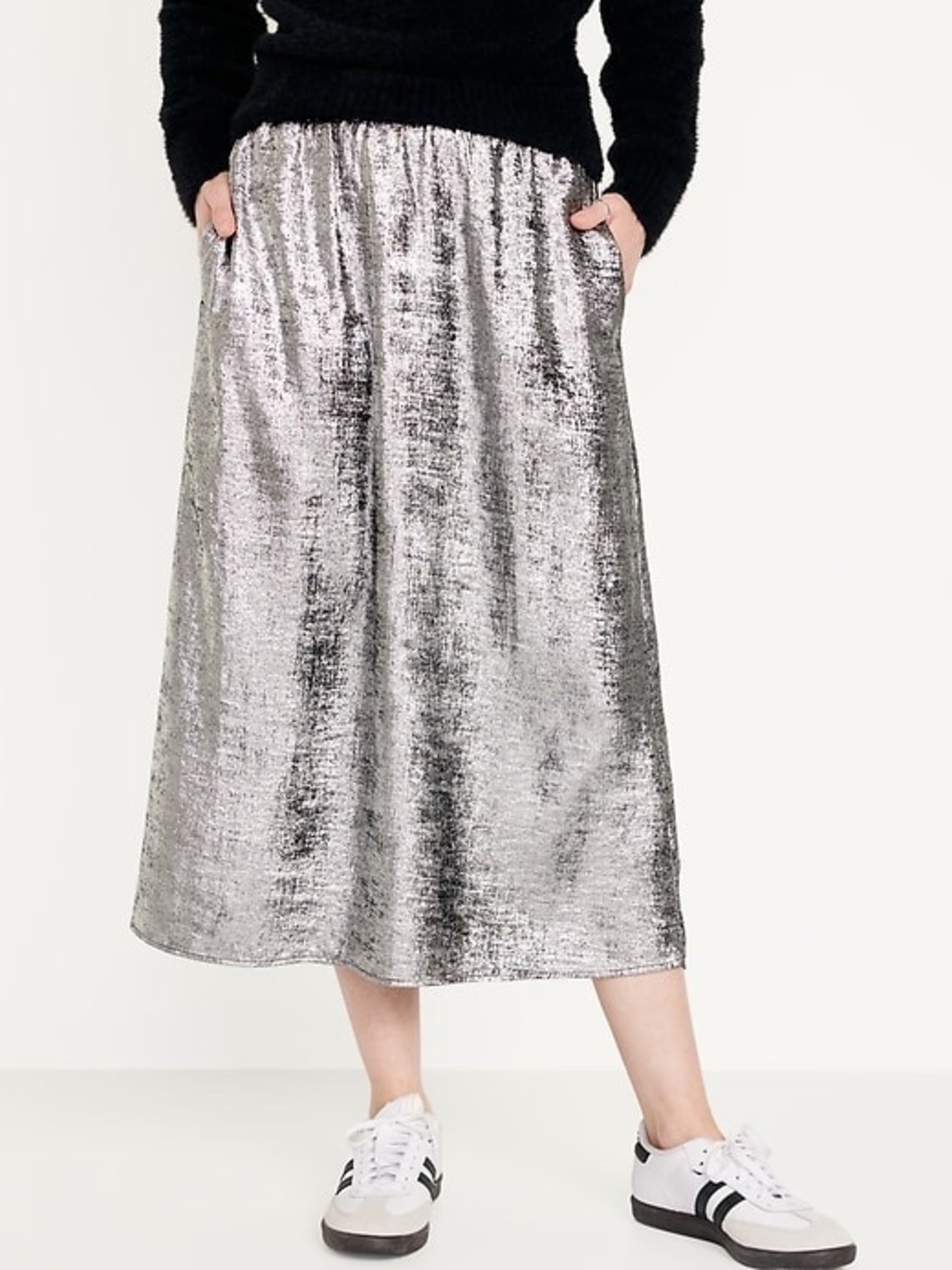 Old Navy Metallic Silver Midi Skirt